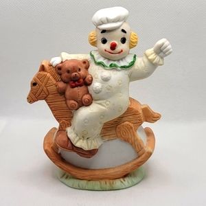 Porcelain Clown Figurine on Rocking Horse & Teddy Bear